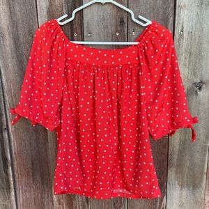 **NWT** Ann Taylor Factory Red Polka Dot Blouse Size Medium